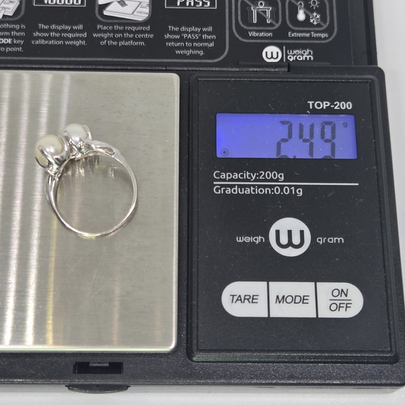 Vintage Elegant 10K White Gold  Pearl Ring Toi Et Moi Sz 6.25 - Picture 7 of 10